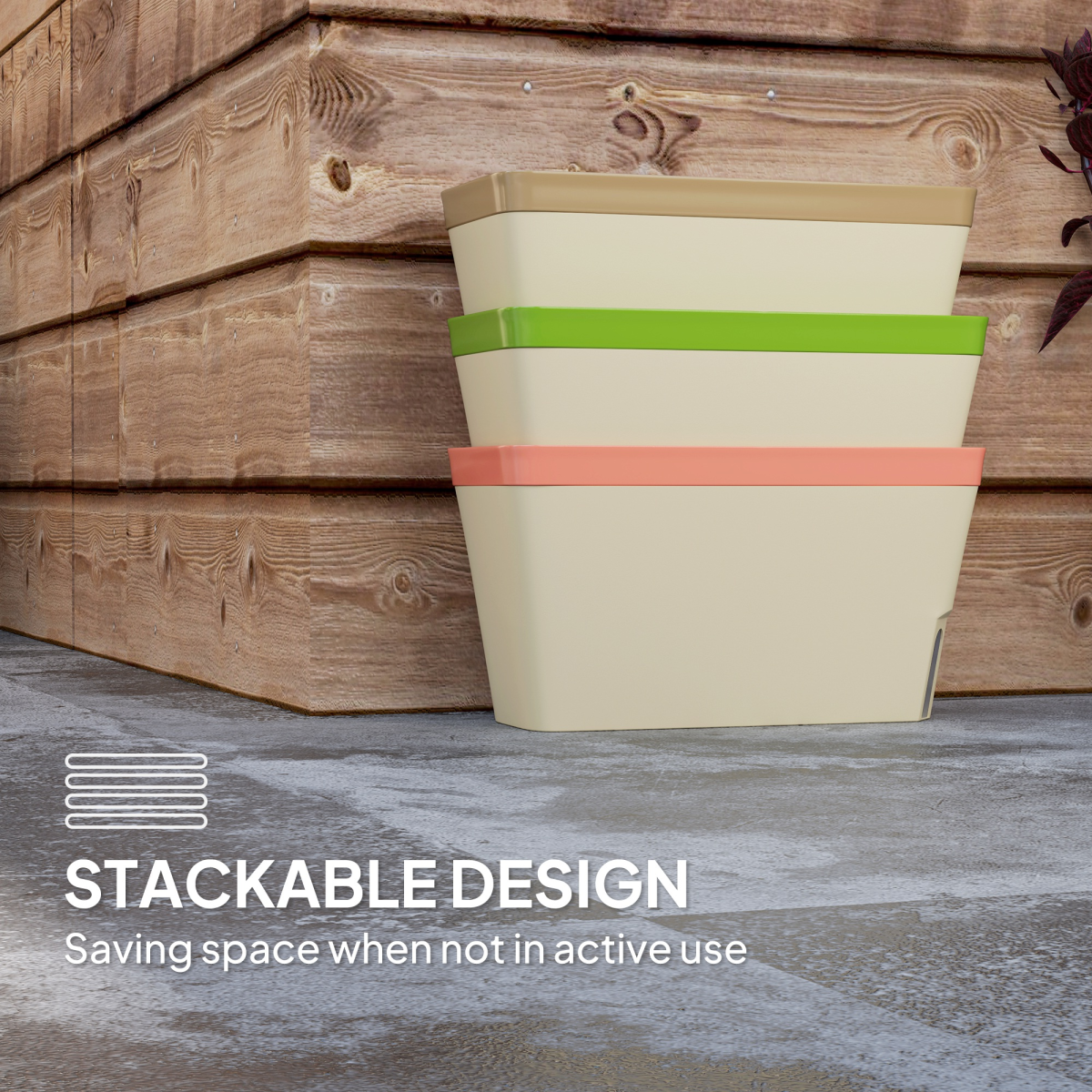 example of outsunny 3 pcs self watering plant pots w/ visual water level window in a setting