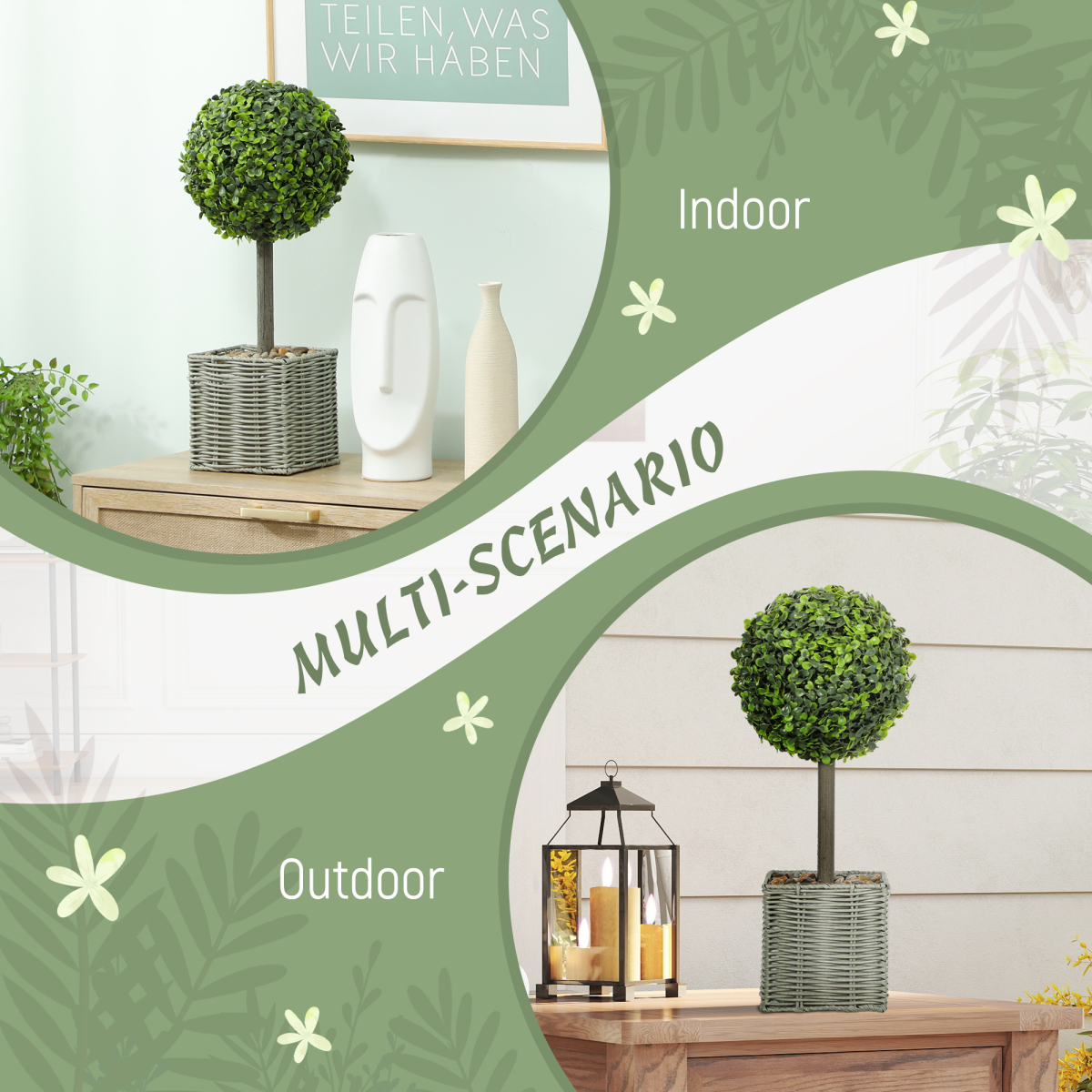 hOMCOM Set of 2 Artificial Plants, 50cm Faux Boxwood Topiary Balls, Green alternative style 4