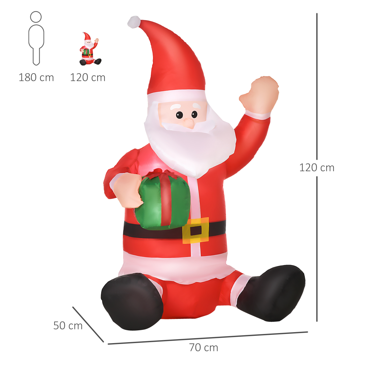 image of 4ft Inflatable Christmas Santa Claus Gift with LED Xmas Outdoor