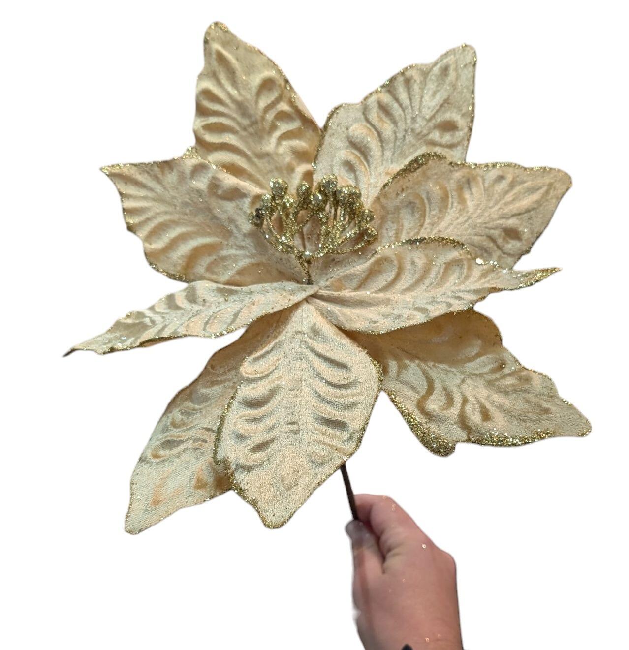 gold artificial poinsettia flower pick christmas
