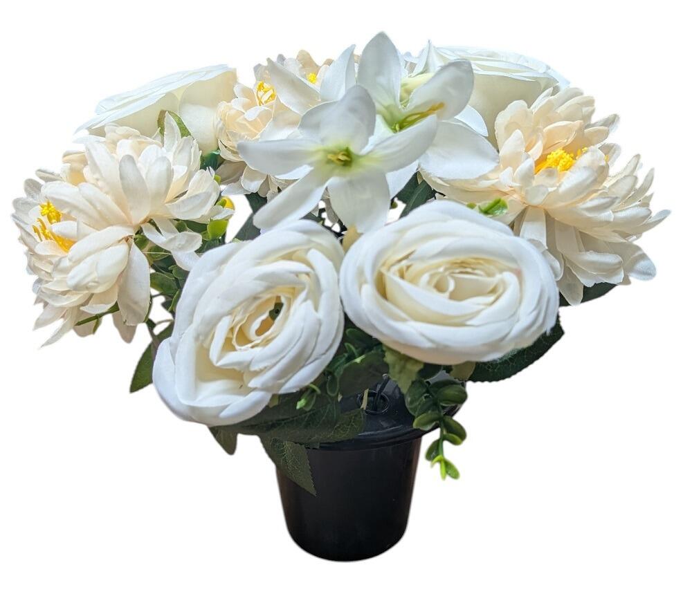 Artificial Grave Flowers with Pot roses ivory cream in vase
