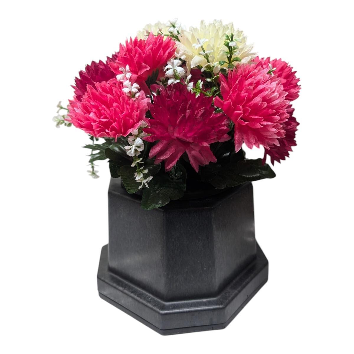 Grave Flowers in Memorial Base Pink Chrysanthemum Mix
