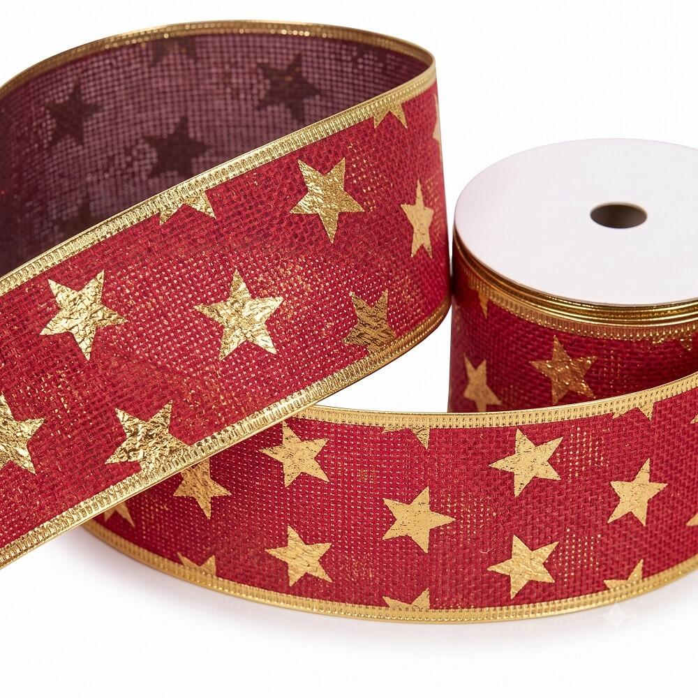red stars christmas ribbon roll gold