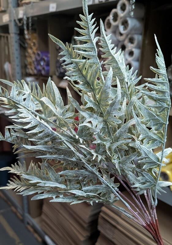 artificial foliage greenery frosted snowy stem fern
