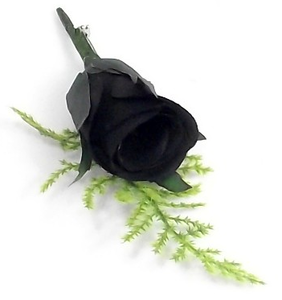 black foam rose grooms buttonhole flower