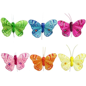 Feather Butterflies Small Pink with Glitter Pack 12 