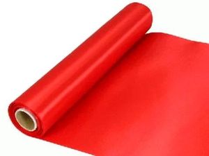 red fabric satin ribbon roll wedding table runner