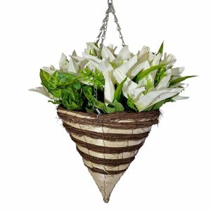 hanging basket artificial lillies cream flowers