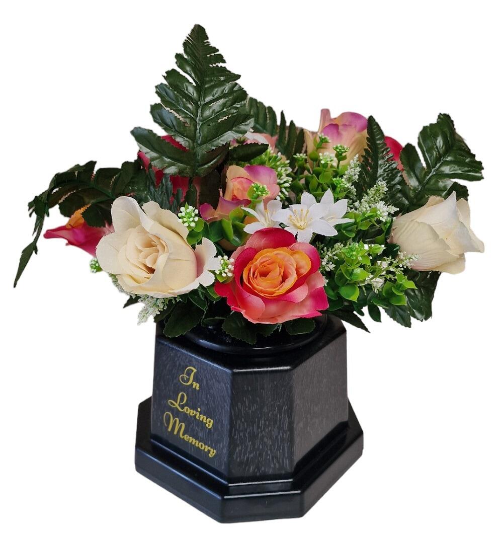 rose and berry mixed flower arrangement for graves