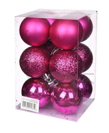 Assorted 6cm Christmas Baubles Fuchsia