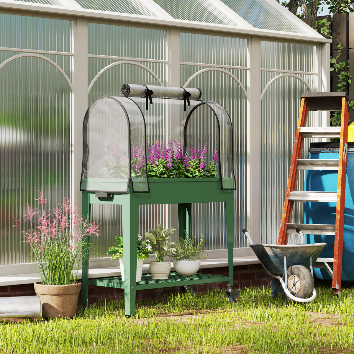 Mobile Raised Garden Bed with Greenhouse Cover