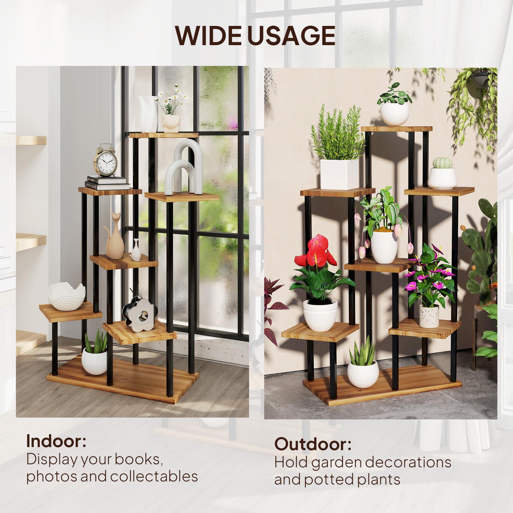 7 Tier Plant Stand Tall Steel Wood Plant Shelf