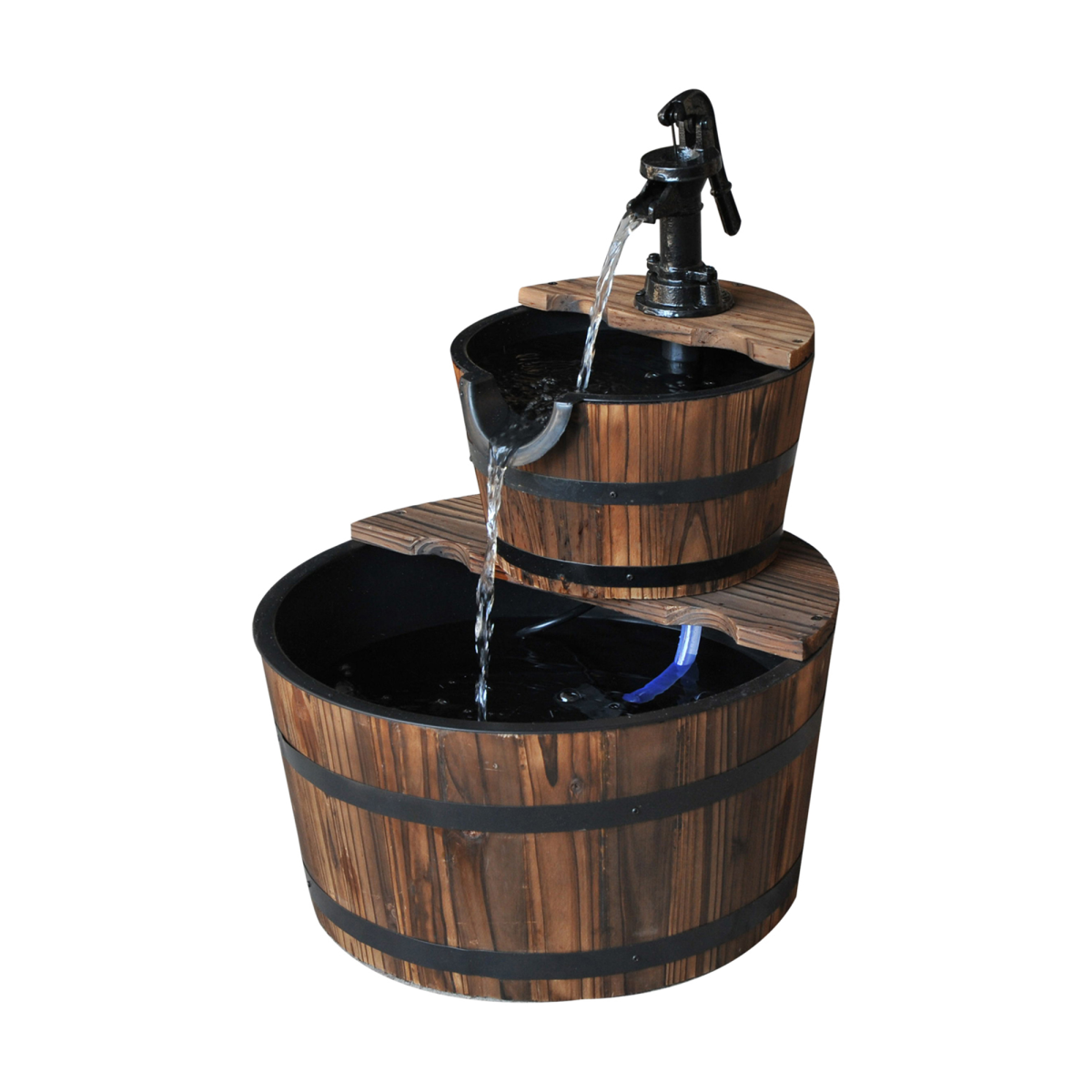 Wooden Water Pump Fountain, 2 Tier Fir Wood / Steel