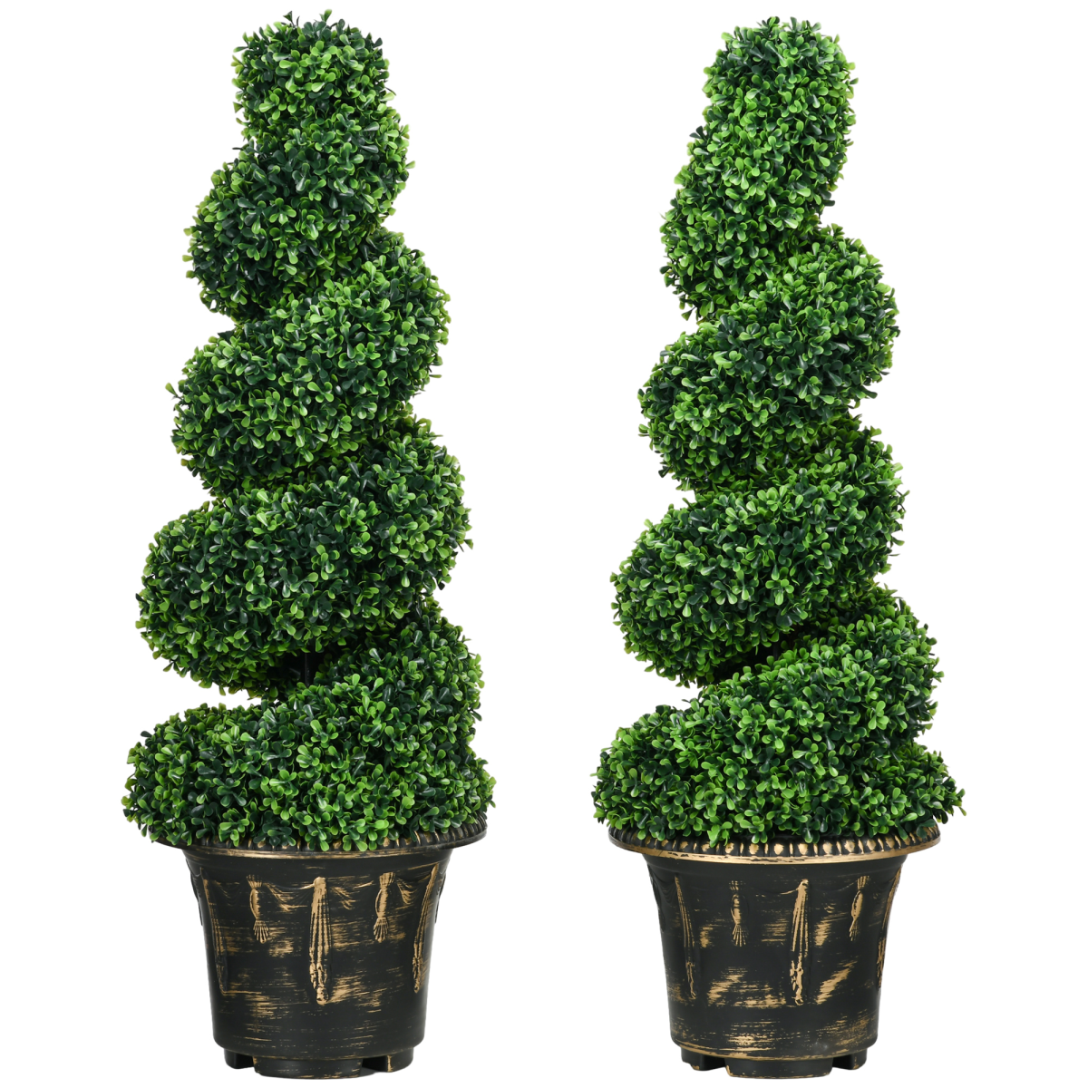 Set of 2 Potted Artificial Plants, Topiary Spiral Boxwood Trees