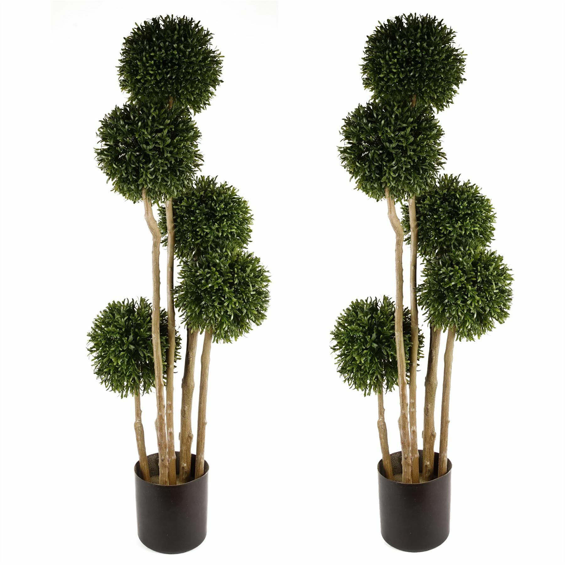 120cm Pair of UV Resistant Balls Topiary Natural Trunk