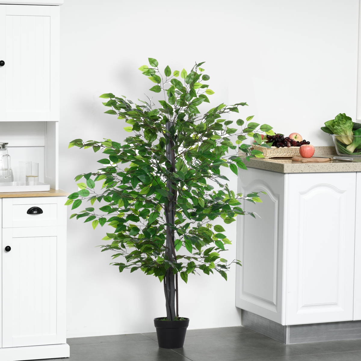 Artificial Banyan Plant Faux Decorative Tree Cement Pot Outsunny
