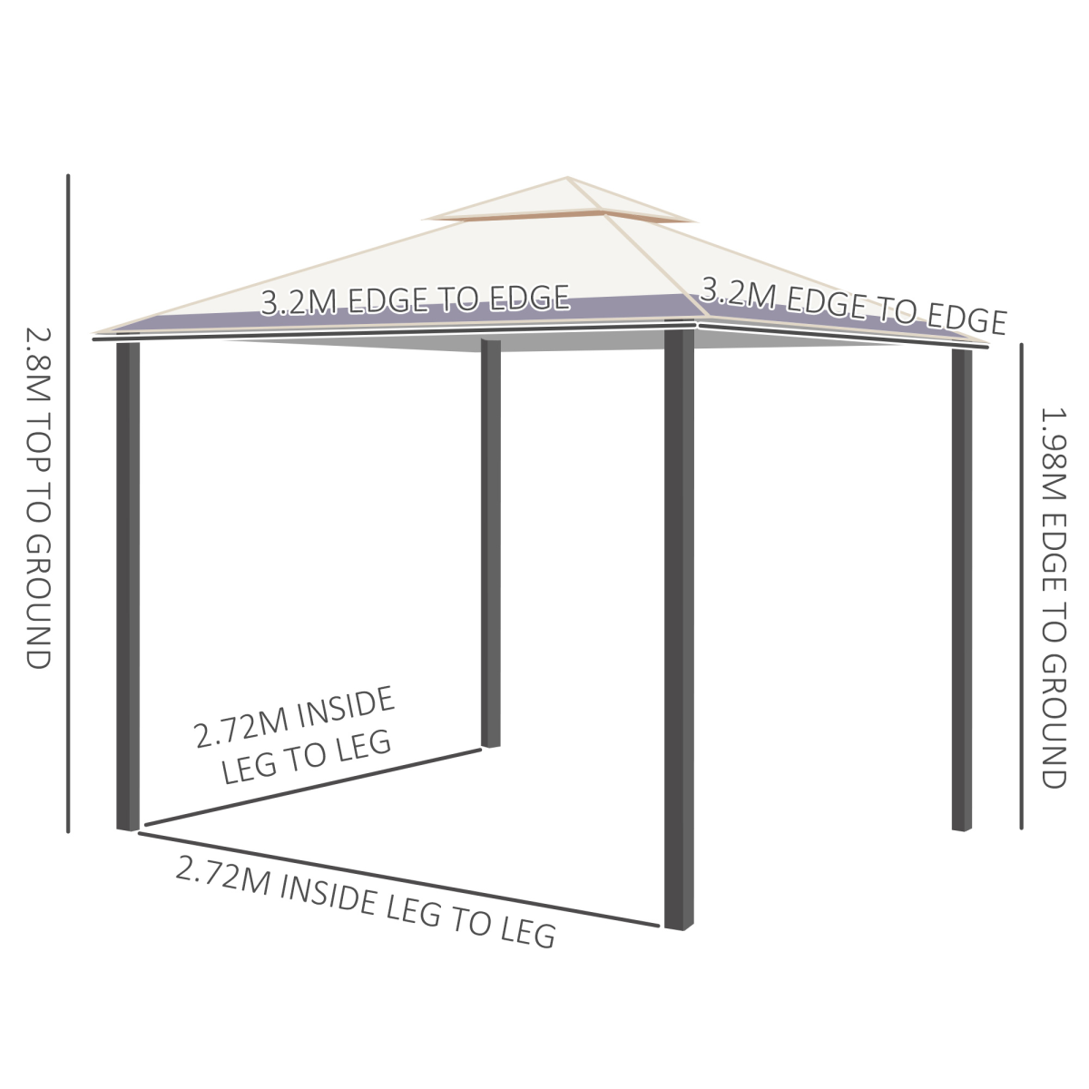 2-Tier Roof Gazebo Steel Frame Mesh Sidewalls