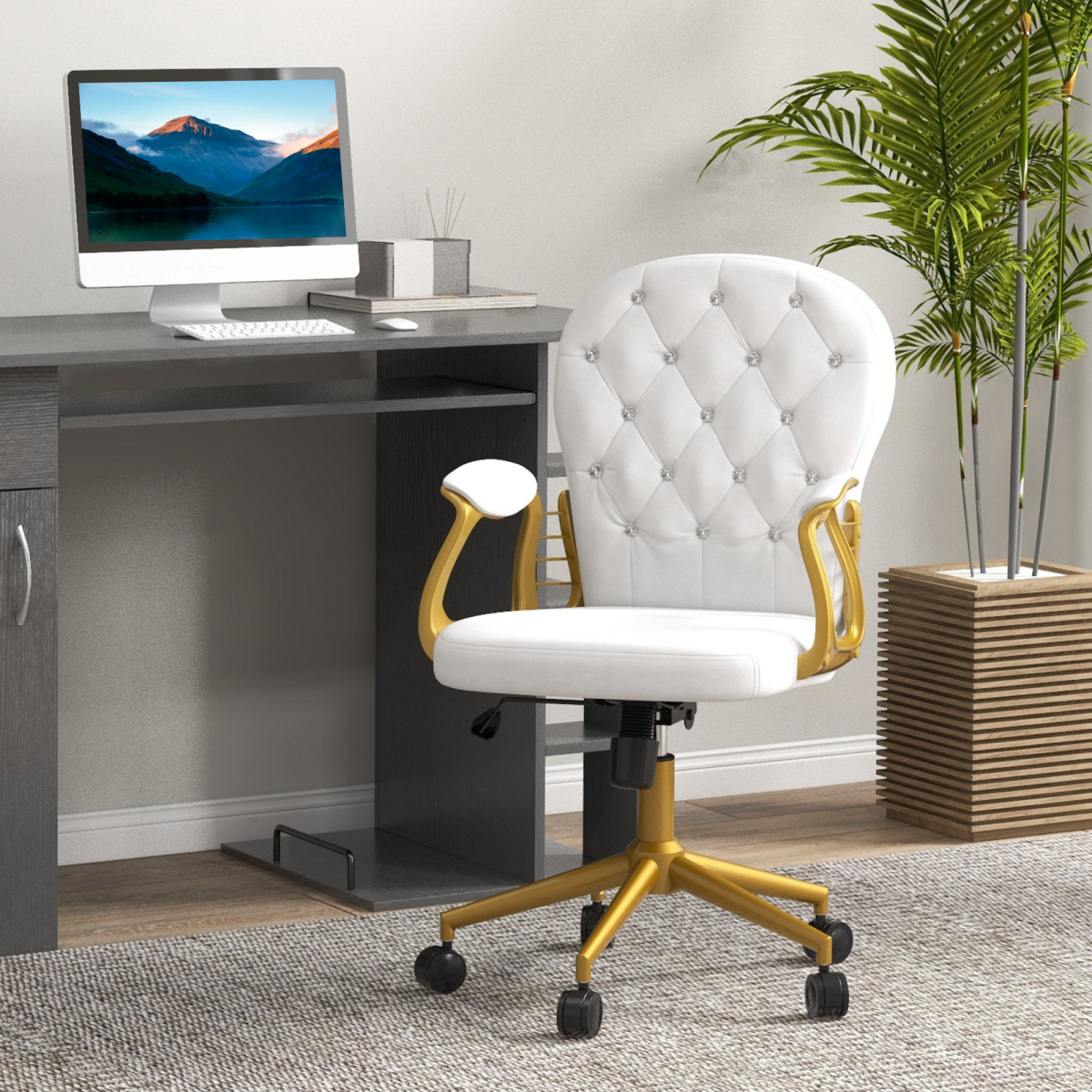 Home Office Chair Button Tufted Desk Chair with Swivel Wheels