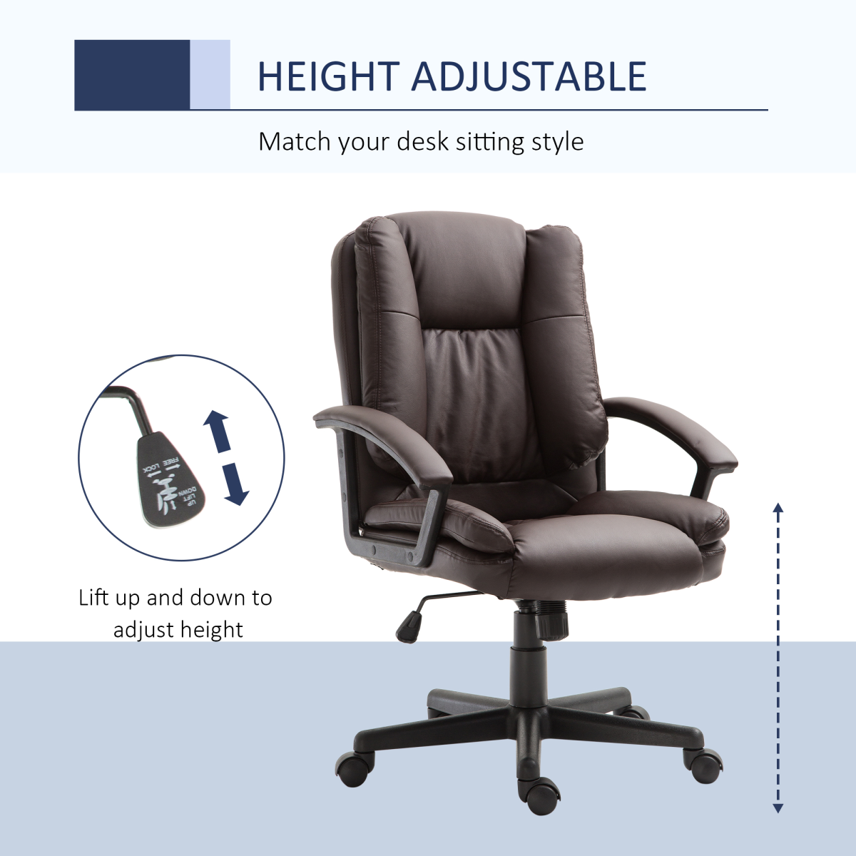 Swivel Executive Office Chair Mid Back PU Leather Chair, Brown