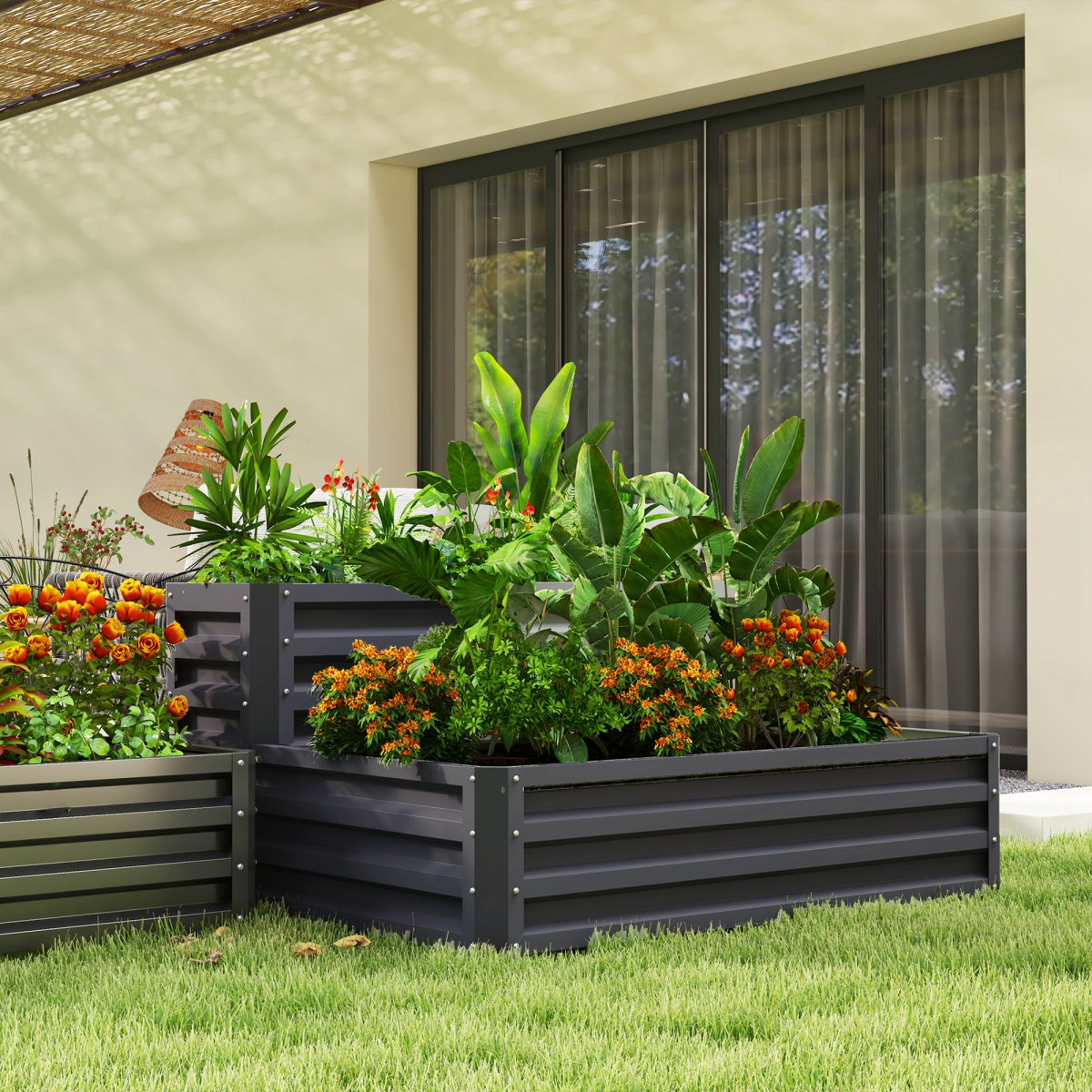 Galvanised Raised Garden Bed Planter Box Dark Grey