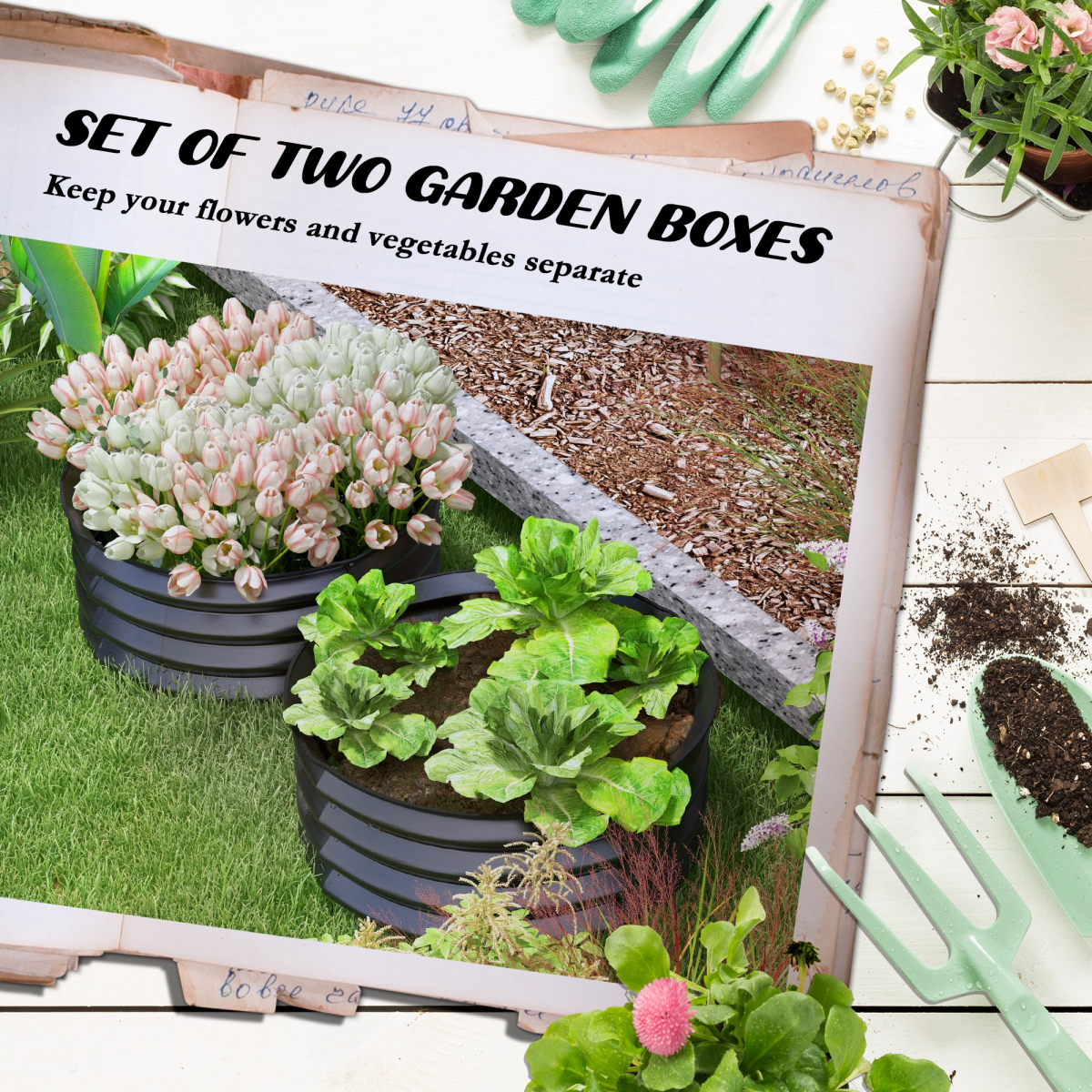 Set of 2 Raised Garden Bed Metal Planter Box