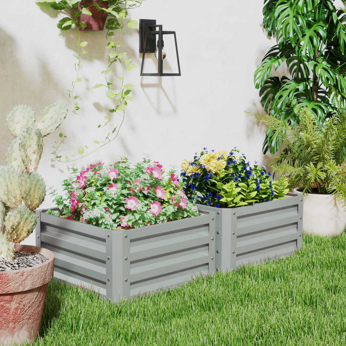 Set of 2 Raised Garden Bed Galvanised Planter Box