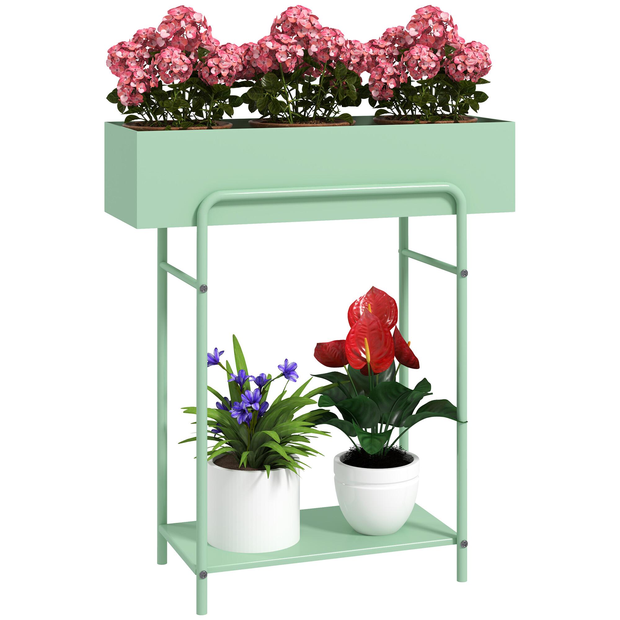 Elegant Green Metal Plant Stand - Two-Tier Design for Versatile