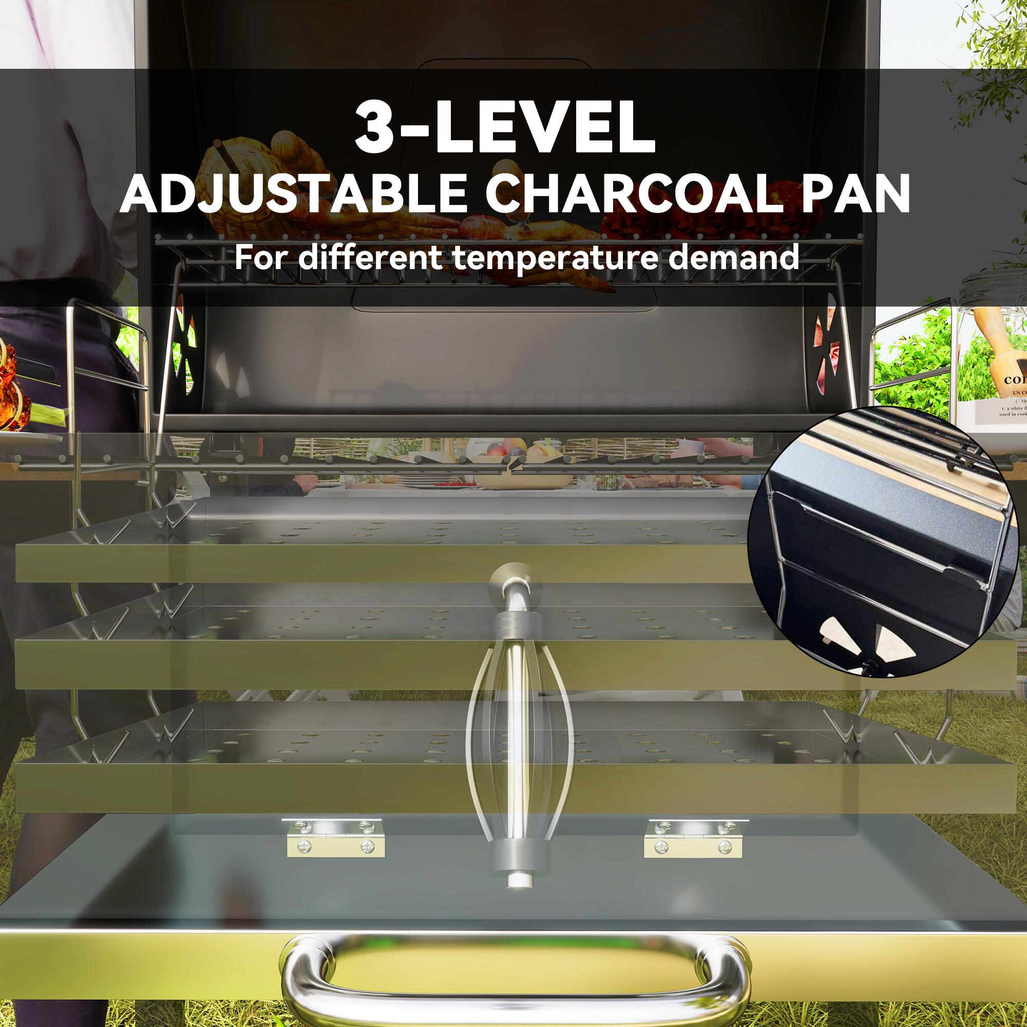 Charcoal BBQ Grill with Warming Rack 3 Shelves