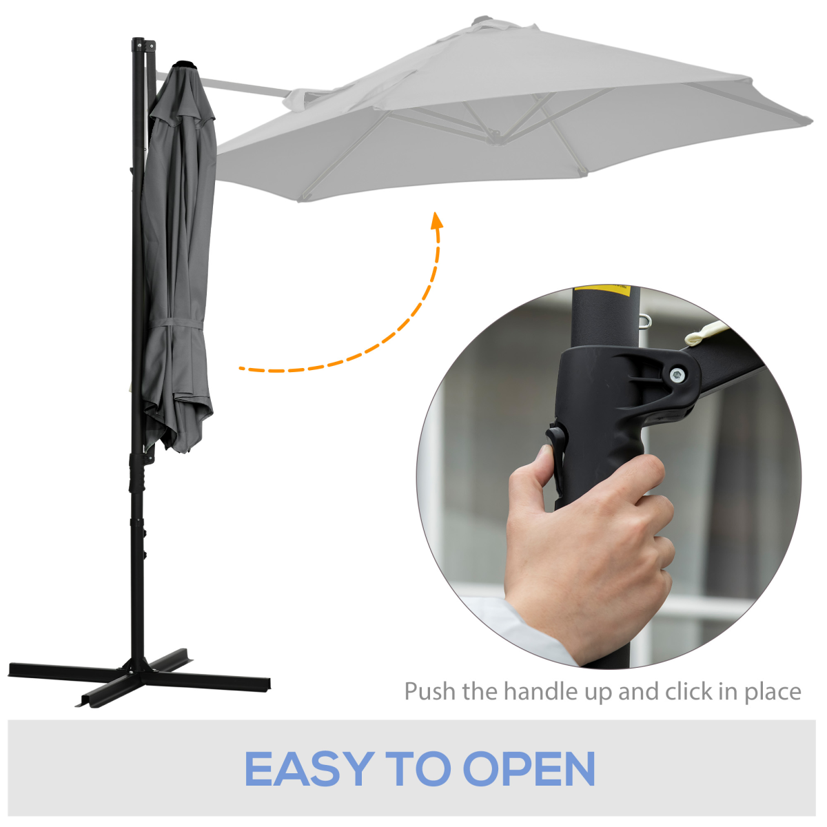 2.5m Garden Cantilever Parasol 360 and Cross Base, Dark Grey