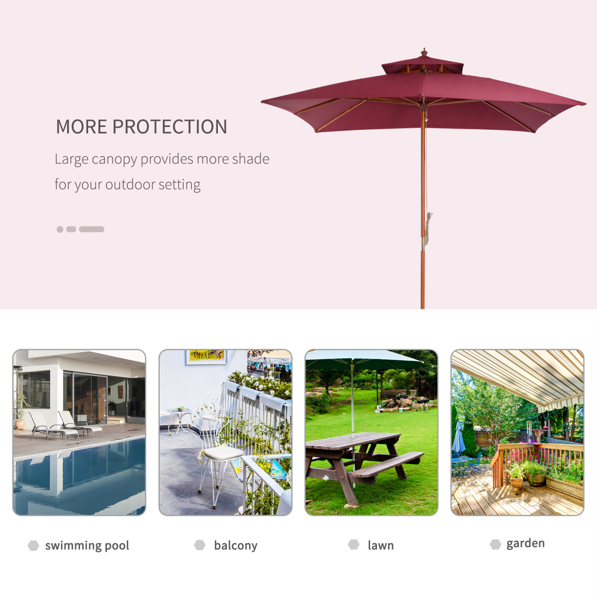 3m Patio Umbrella Bamboo Umbrella Parasol - Wine Red