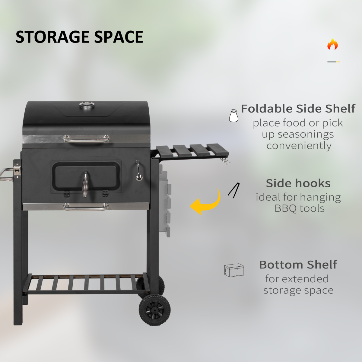 Charcoal Grill BBQ - Shelf Side Thermometer Steel Black