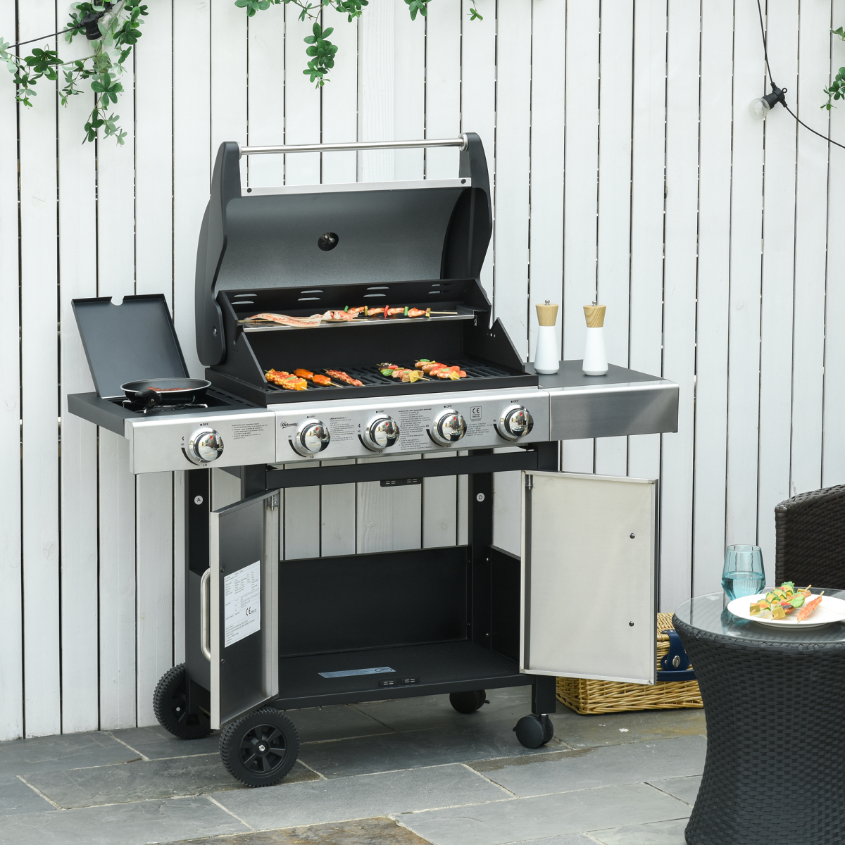 Gas Barbecue Grill 4+1 Burner BBQ Trolley Stainless Steel