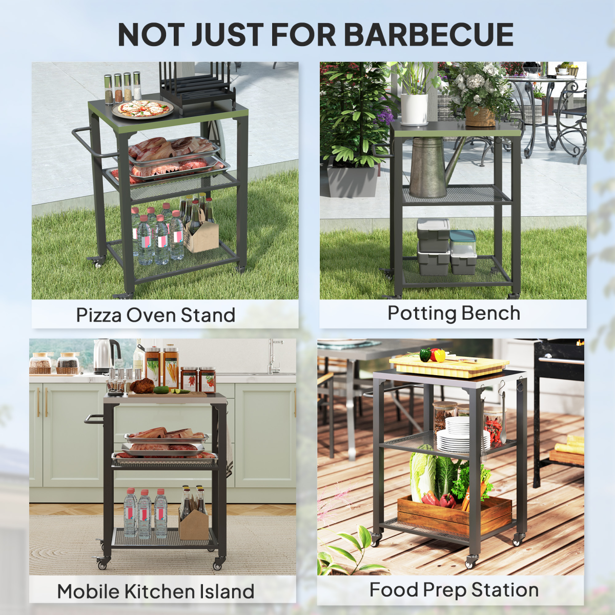 3-Shelf Outdoor Grill Cart, Outdoor Stainless Steel Top