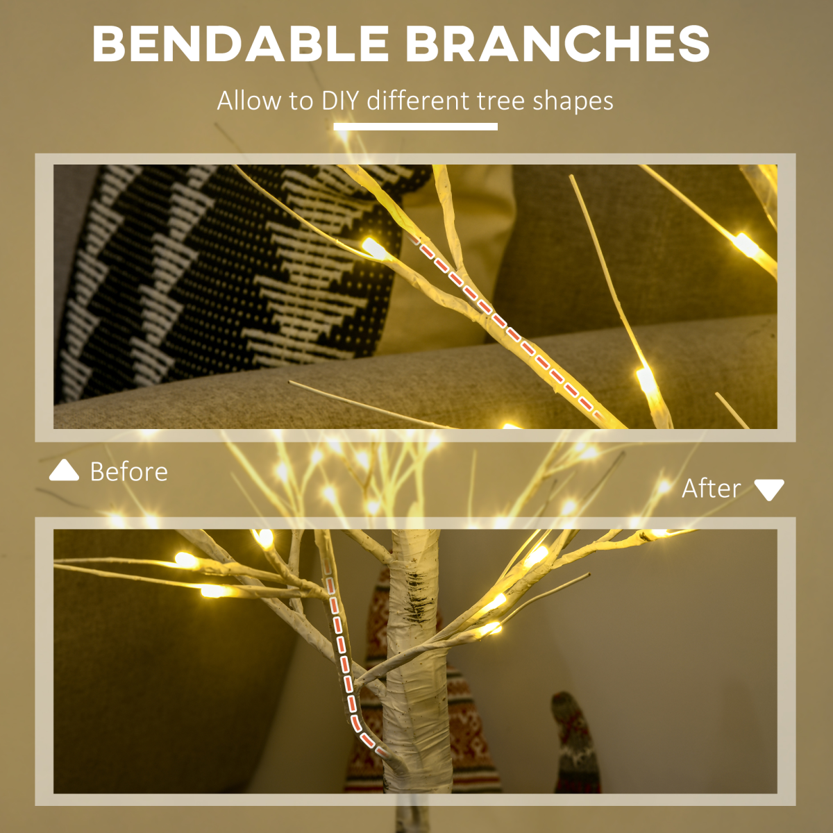 4ft Artificial White Birch Tree - Warm White Pre-Lit LED Light