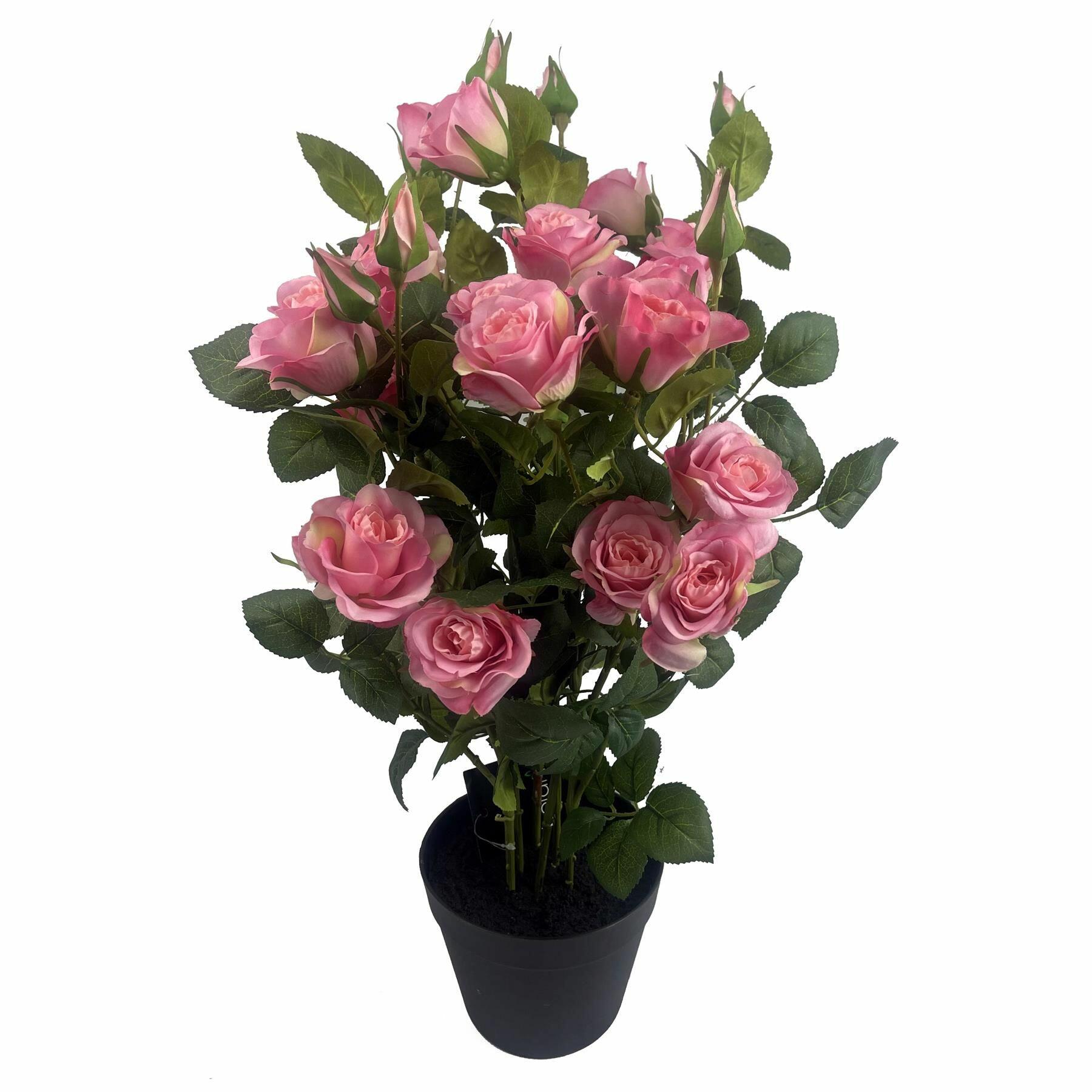 Premium Rose Bush Pink Silk Flowers and Leaves