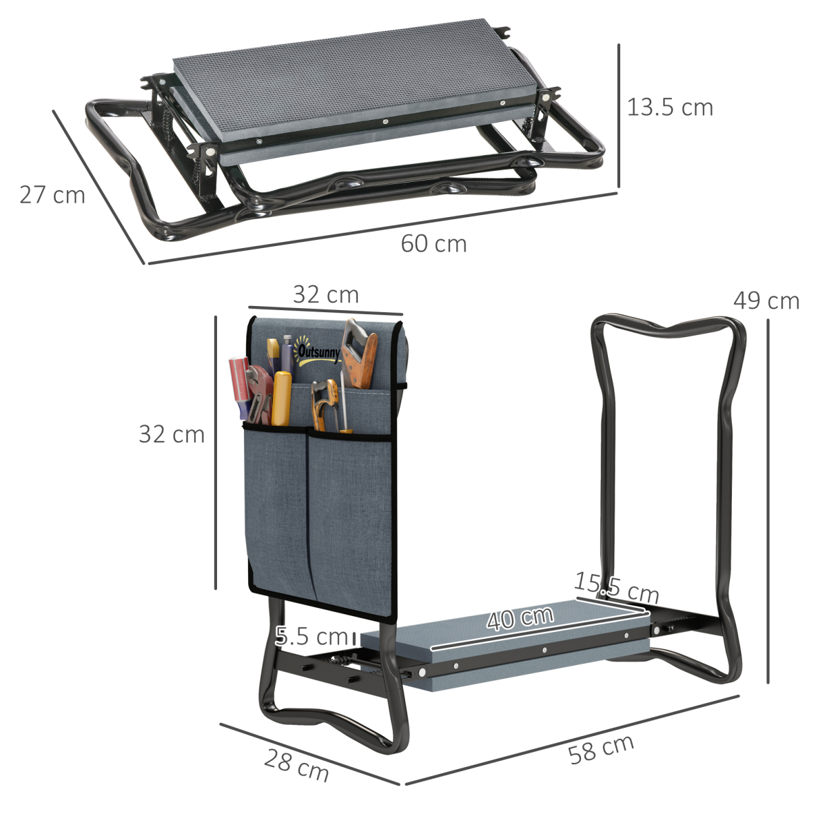 Garden Kneeler Foldable Seat Bench with Tool Bag