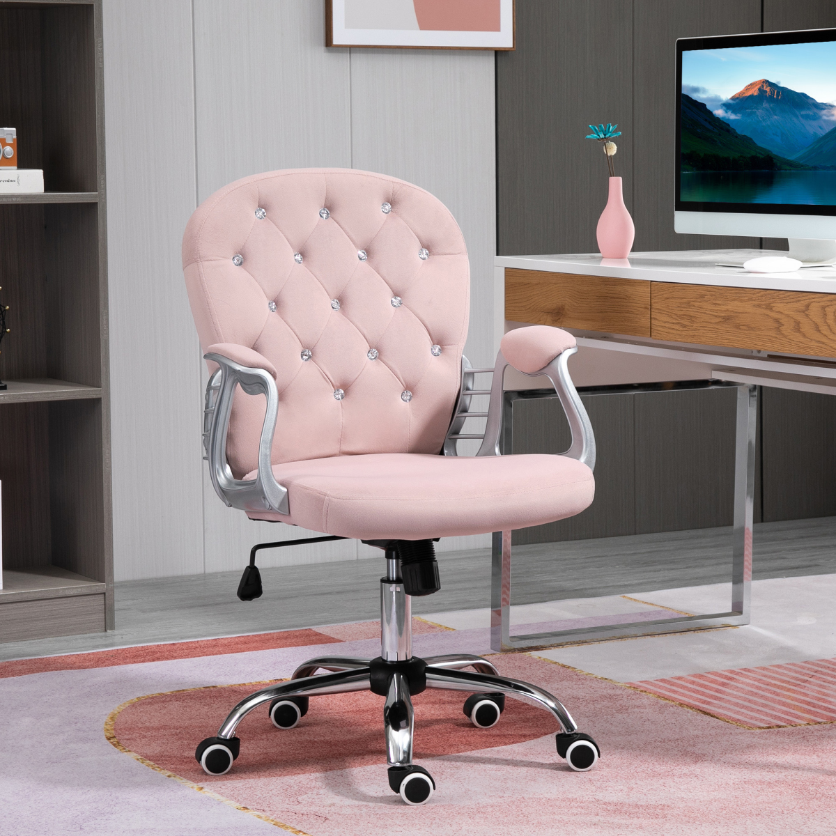 office chair luxury velour diamond tufted padded ergonomic view 2
