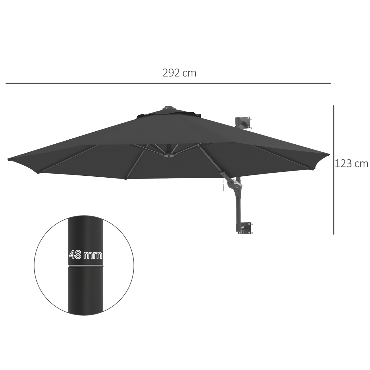 outsunny sun parasol with vent, wall umbrella for