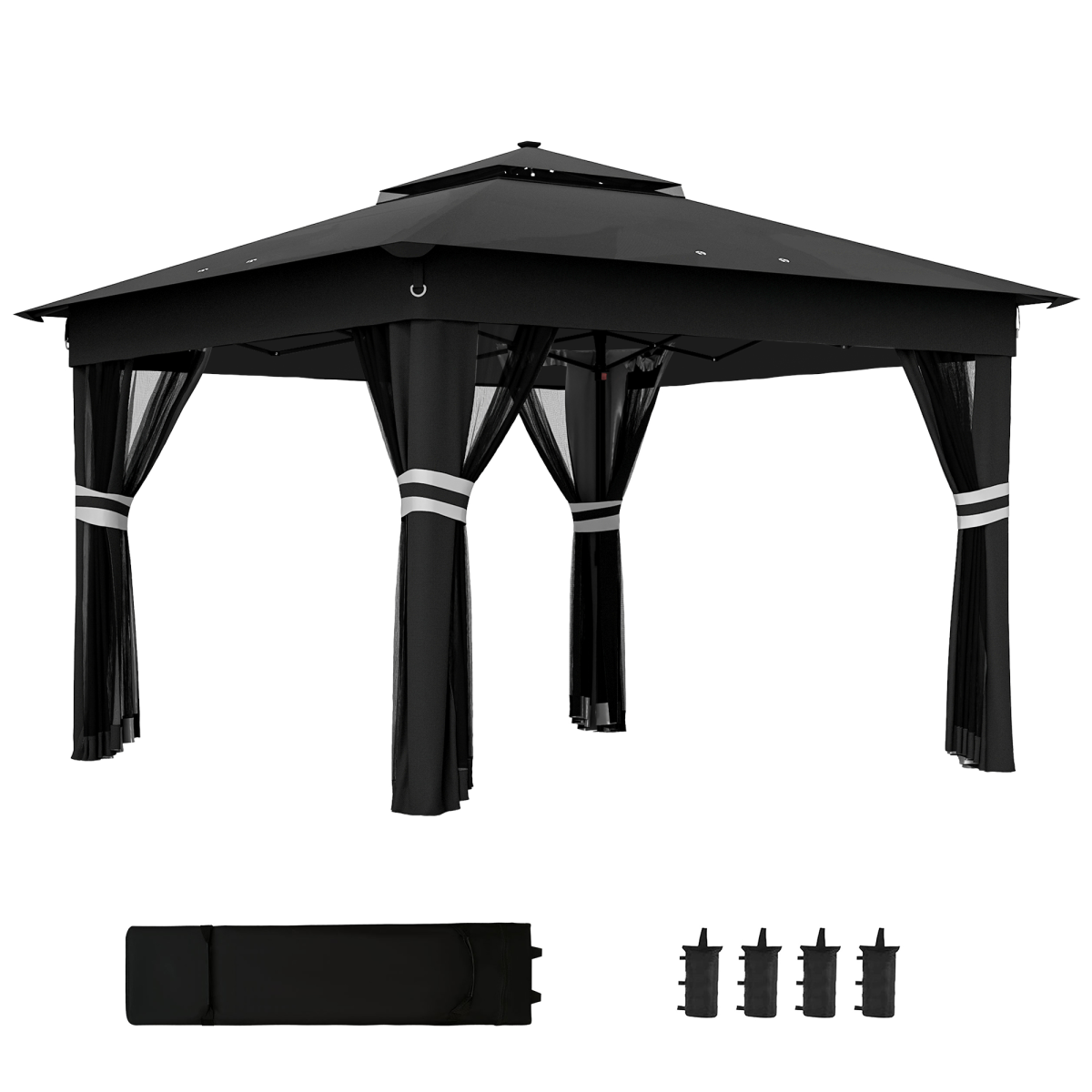 outsunny 3x3(m) pop up gazebo w/ solar-powered led