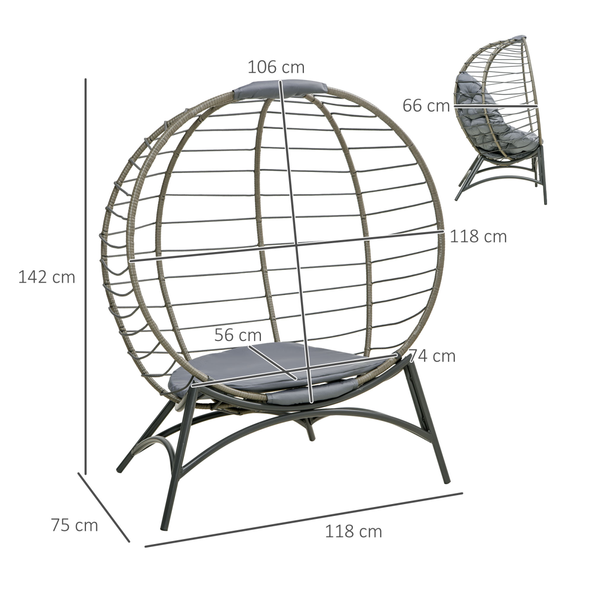 outsunny rattan egg chair wicker basket chair with