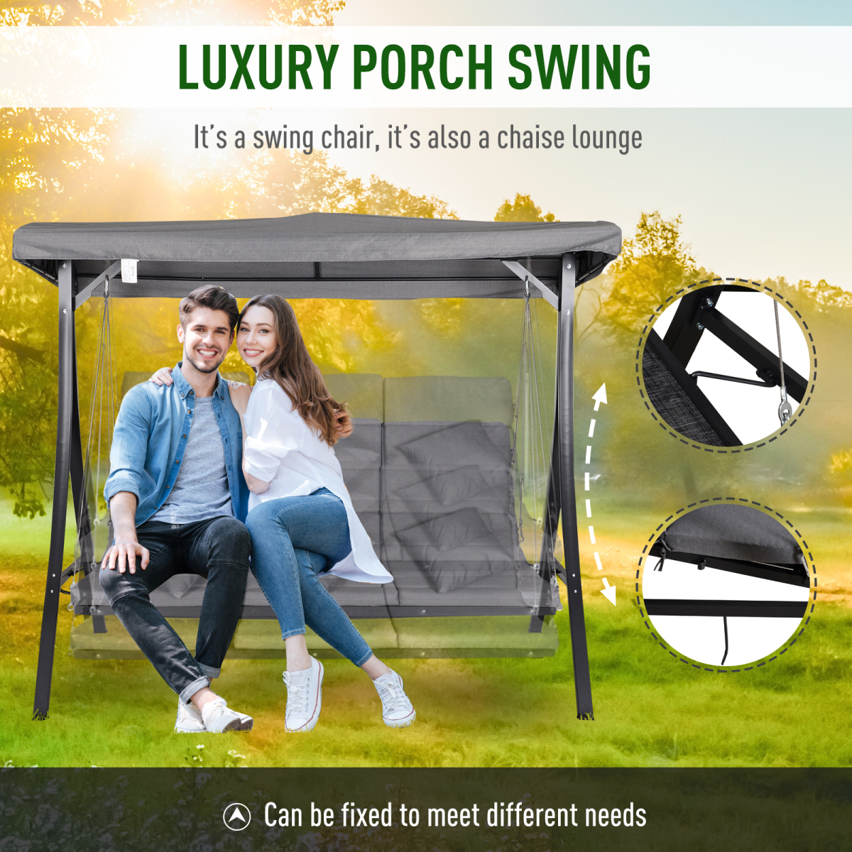 steel pipe 3seater outdoor garden recliner swing chair view 4