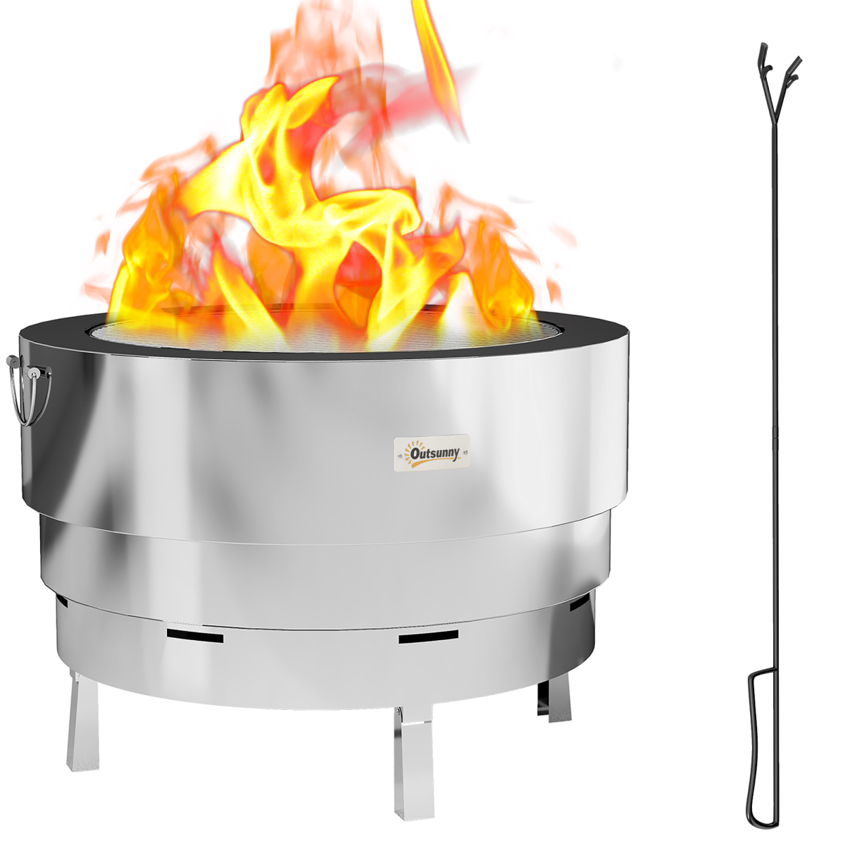 outsunny round fire pit with grill net stainless view 1