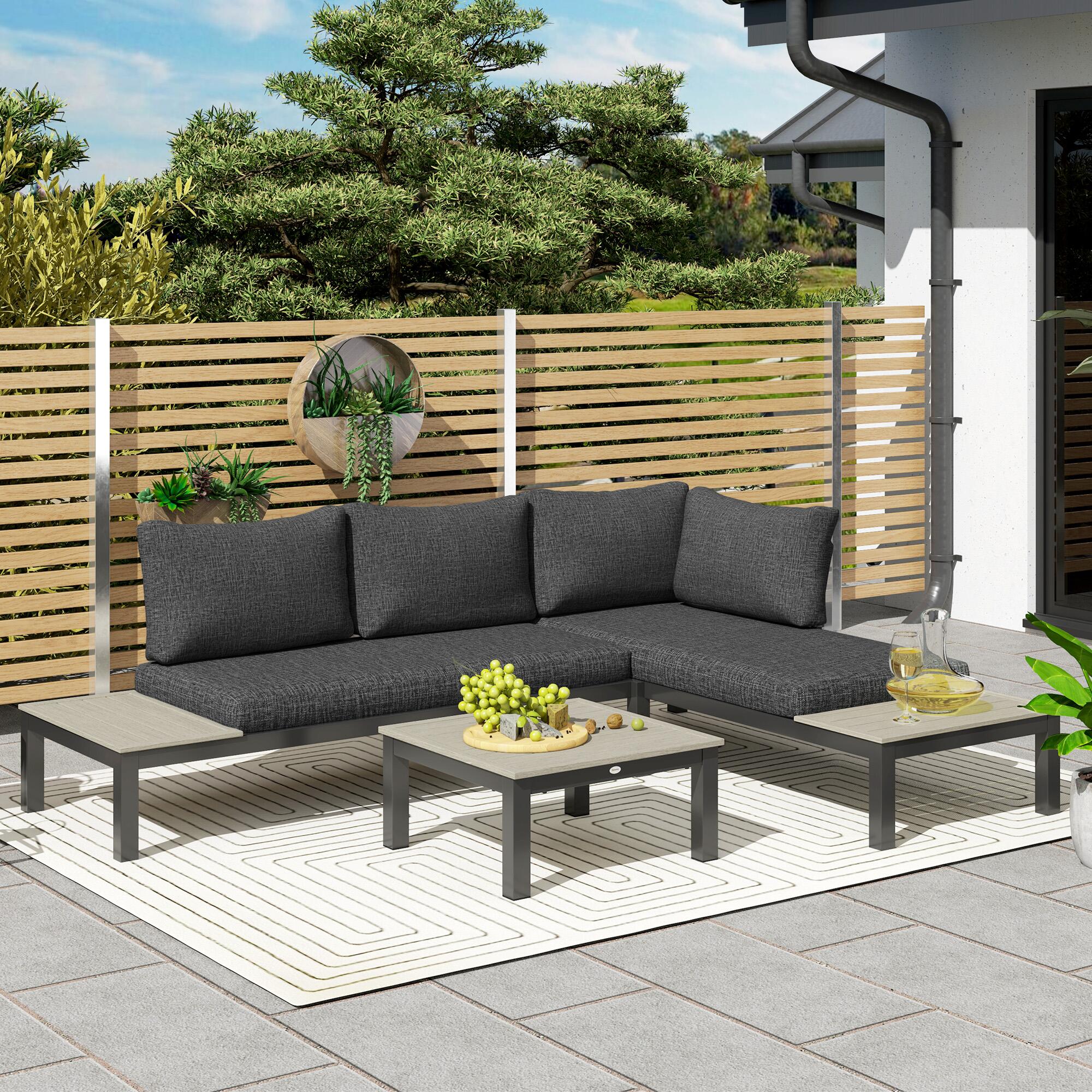 outsunny 3pcs garden sectional sofa side table furniture view 2