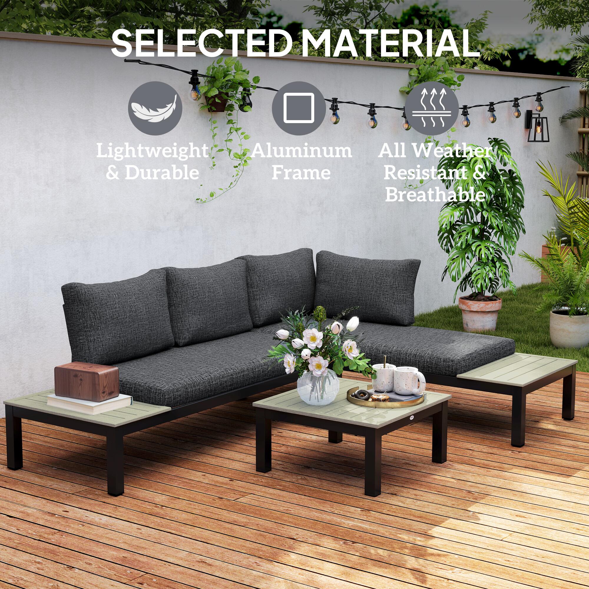 outsunny 3pcs garden sectional sofa side table furniture view 7