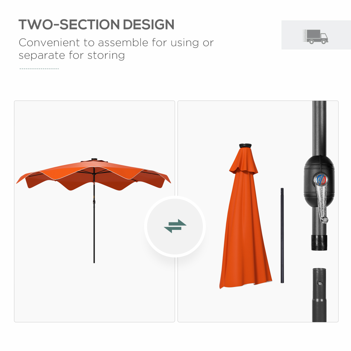 outsunny garden parasol umbrella with led lights and view 7