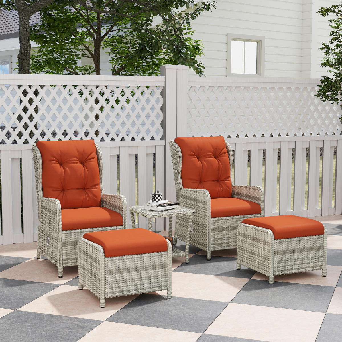 outsunny recliner rattan garden furniture w twotier table view 2