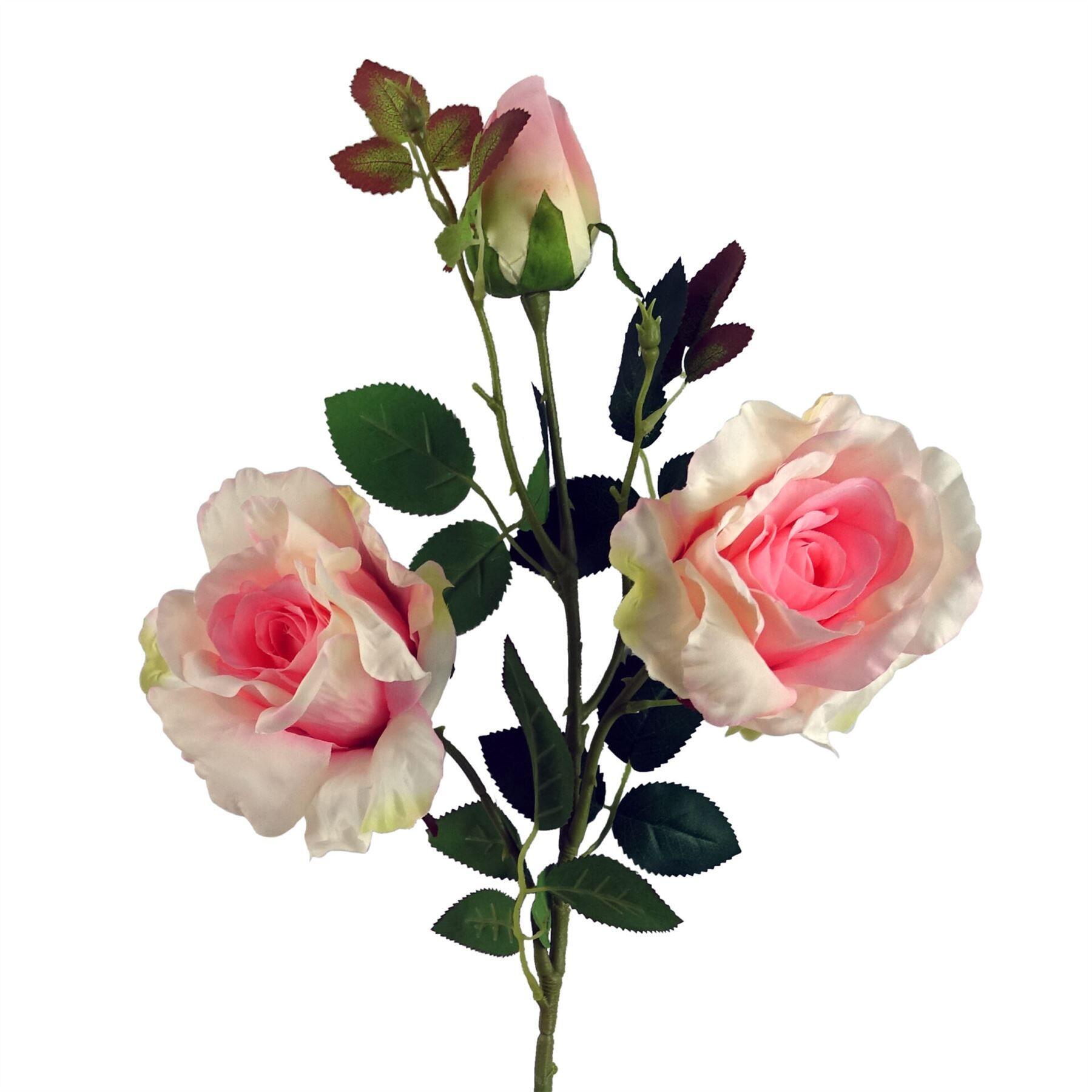 image of 80cm artificial pink rose stem  3 flowers