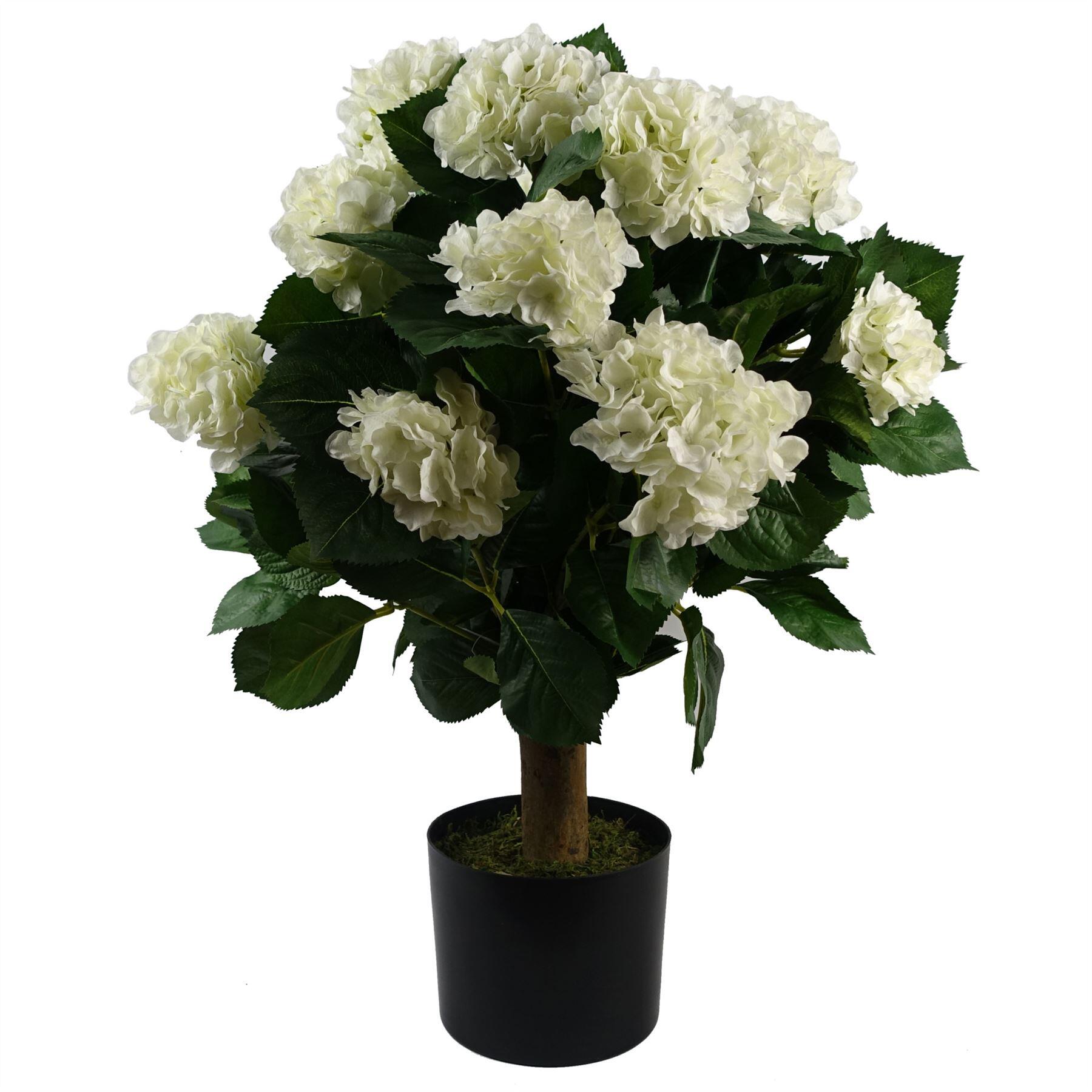 image of 70cm artificial white bush hydrangea plant potted
