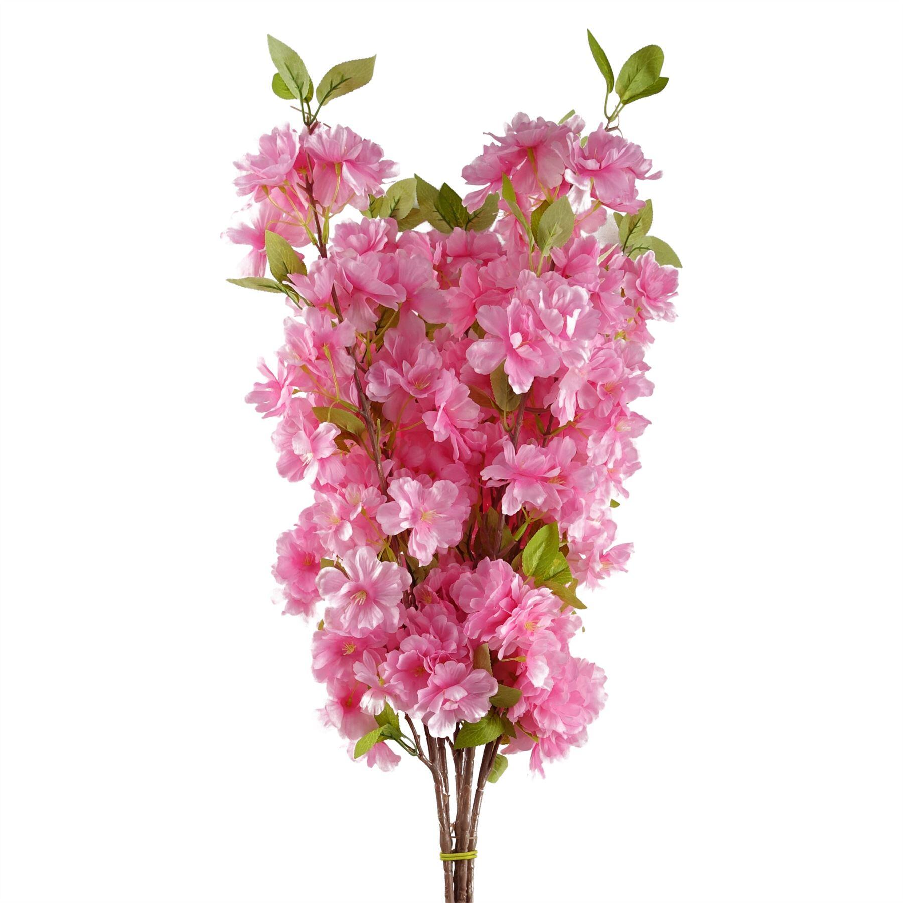 image of pack of 6 x 100cm pink artificial blossom stem