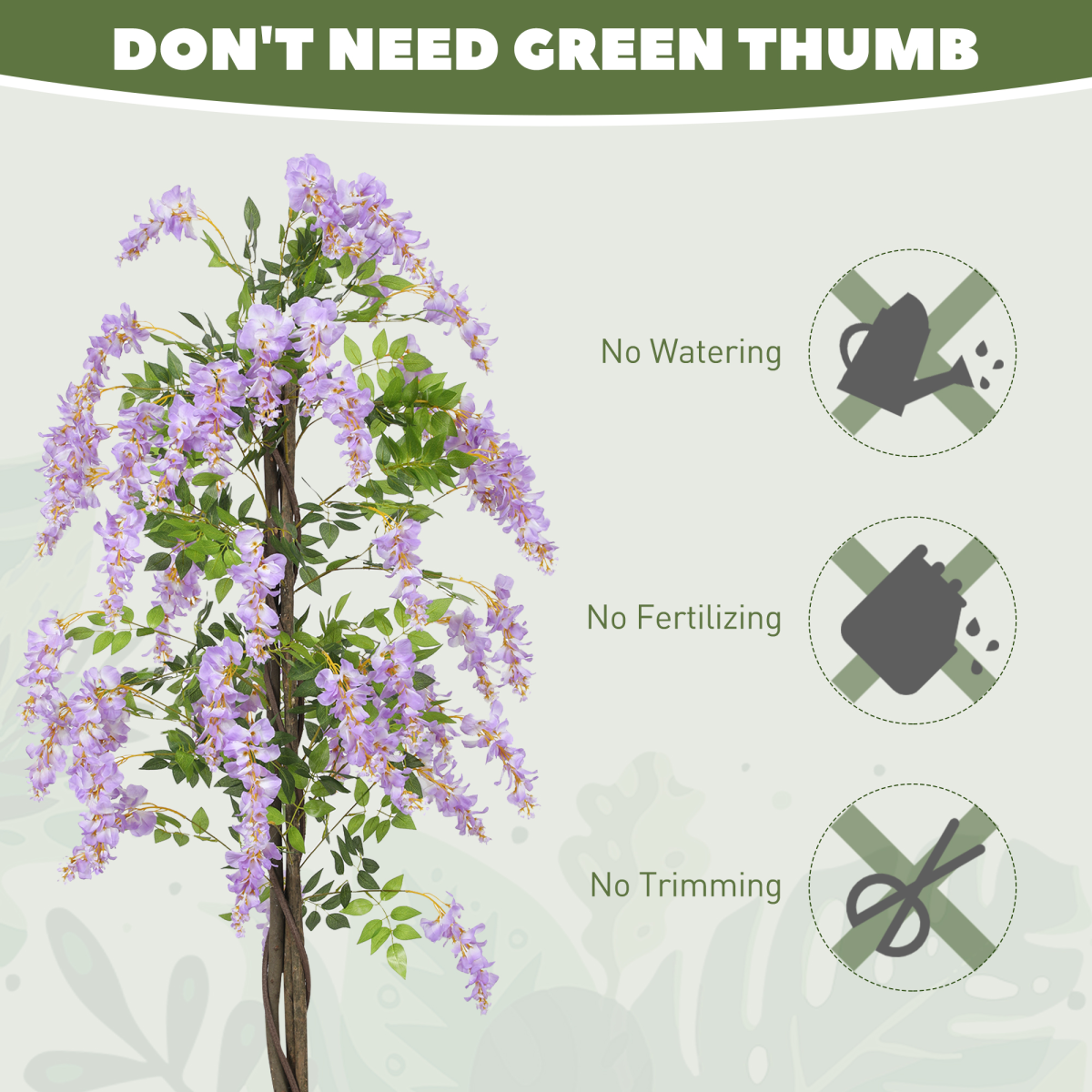 image of artificial wisteria flower with 756 leaves and 54 flowers, purple view 4